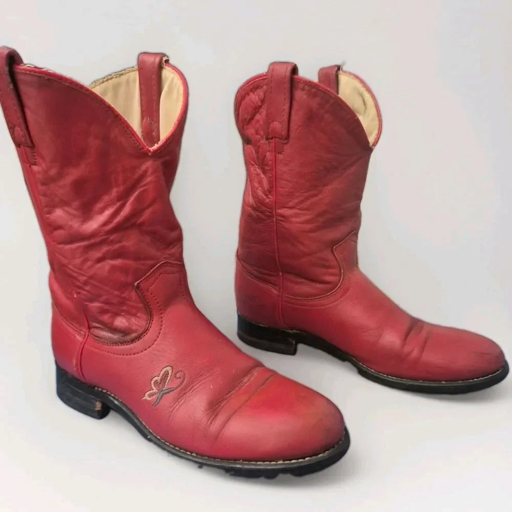 Vintage Acme Red Leather Cowboy Boots Western  Women's Size 7.5M  USA Roper